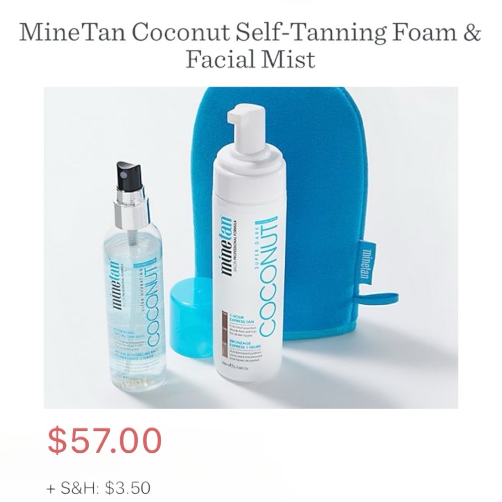 MINETAN COCONUT SELF-TANNING FOAM & FACIAL MIST! INCLUDES MITT! NEVER USED!